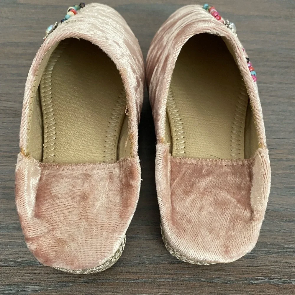 Baby girl moroccan babouch traditional shoes handmade beaded pink velvet leather